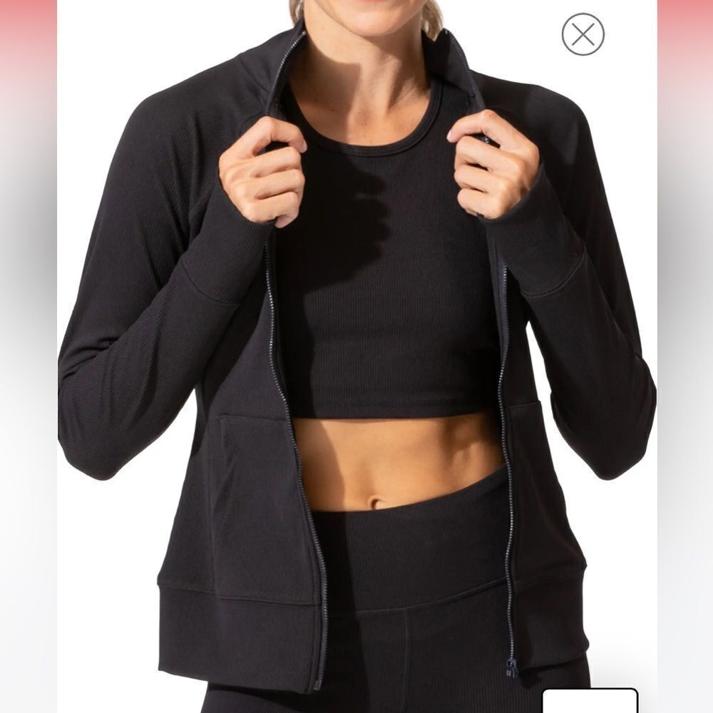 Threads 4 Thoughts Adalyn‎ Full Zip Cropped Pullover 14  black nwt stitch fix